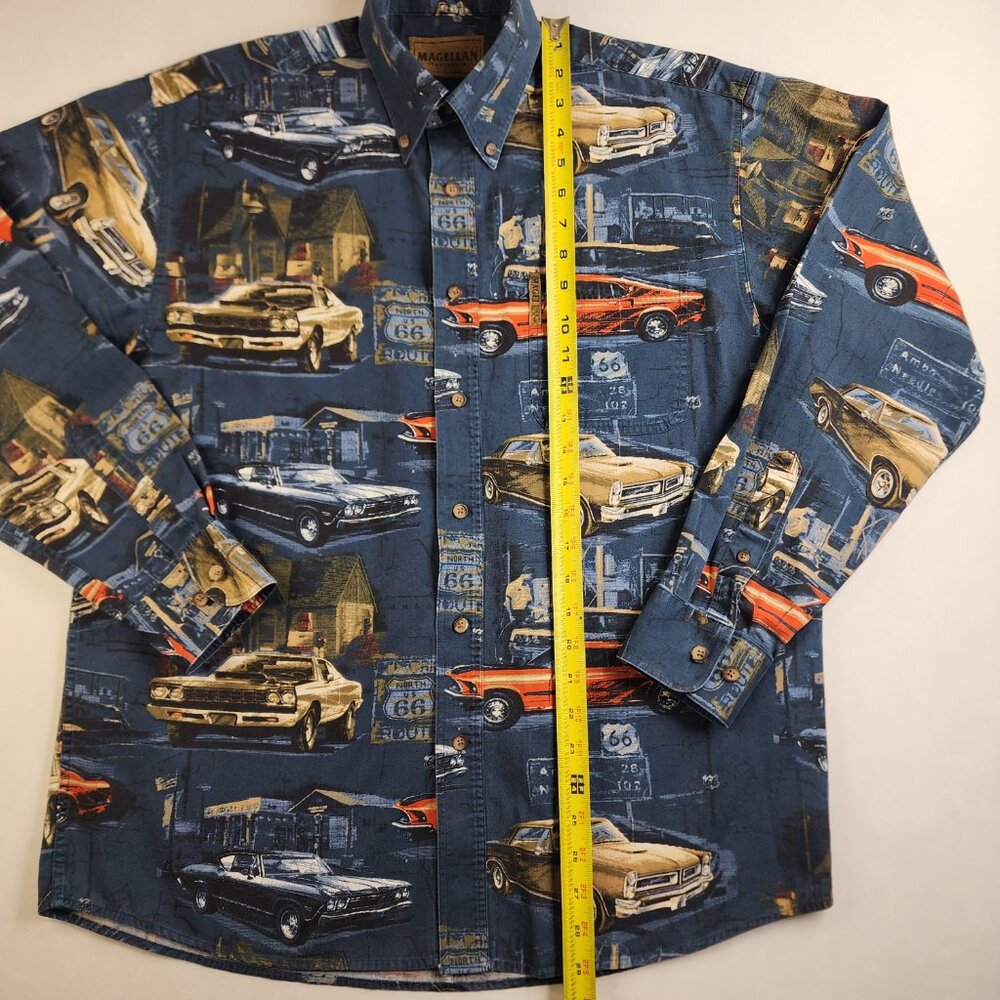 Magellan Sportswear Long Sleeve Medium Button Up Shirt Muscle Classic Cars VTG - Picture 6 of 9